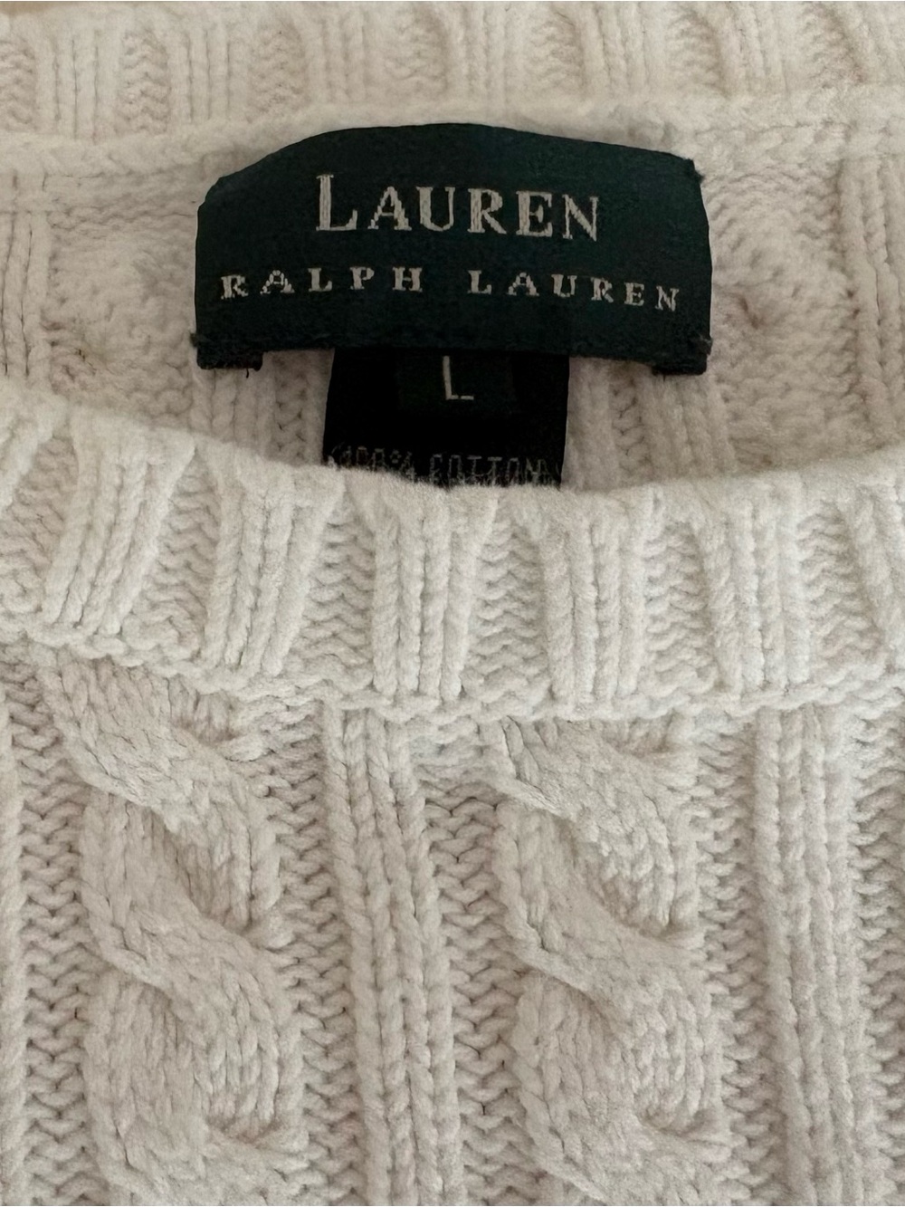 Lauren Ralph Lauren White Cable Knit Crewneck Sweater (Women’s)